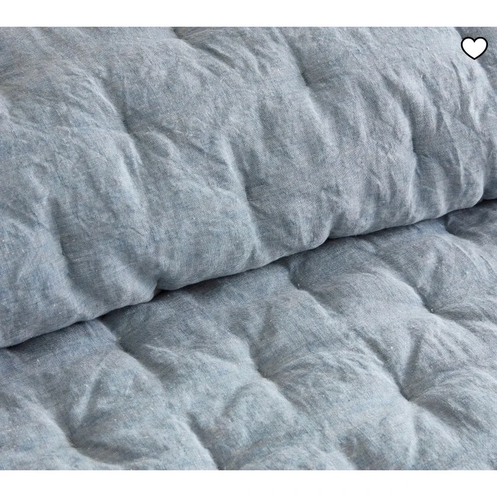 Pottery Barn King Belgian Linen Quilt Comforter 1 Standard Sham Light Blue
